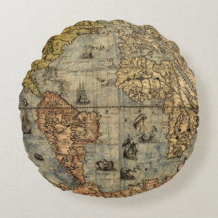 Coussins Ronds Carte du monde antique de Forlani 1565 Cartographi