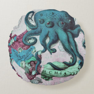 Coussins Ronds Carte marine illustrée Vintage Mer Méditerranée