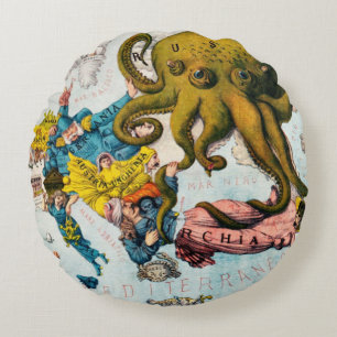 Coussins Ronds Carte marine illustrée vintage Mer Méditerranée