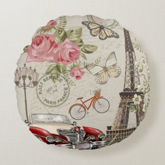 Coussins Ronds Carte postale vintage Paris.
