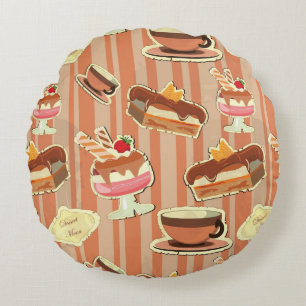 Coussins Ronds Carte vintage avec un dessert de fraise