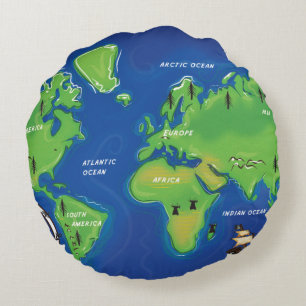 Coussins Ronds Carte vintage du monde.