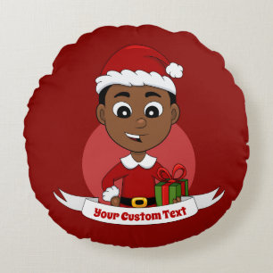 Coussins Ronds Carton Cute African American Christmas boy