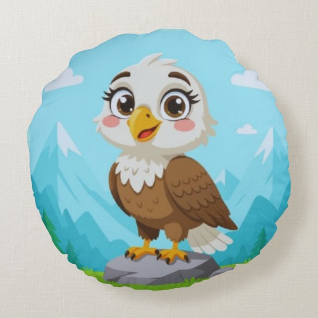 Coussins Ronds Cartoon Eagle on Rock – Cute Vector Character (Dos)