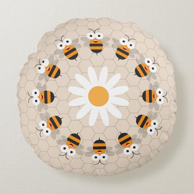 Coussins Ronds Cartoon mignon Miel Abeille de Miel (Devant)