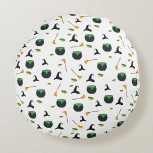 Coussins Ronds Casquette de sorcière Broom Caldron Motif Hallowee