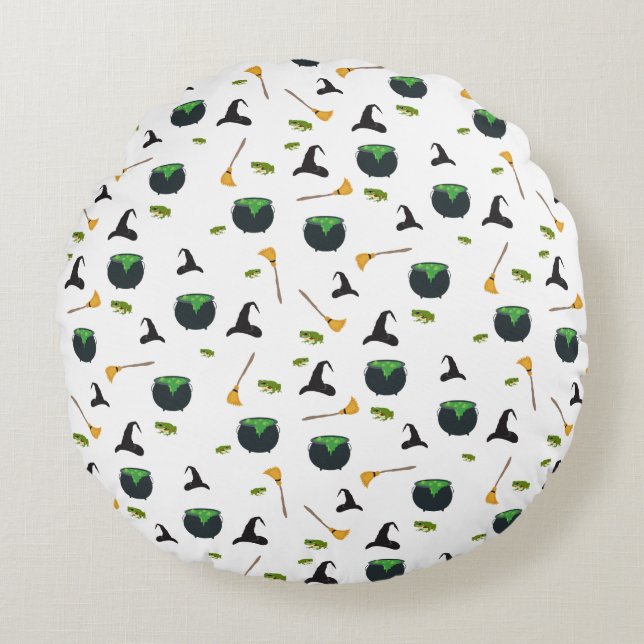 Coussins Ronds Casquette de sorcière Broom Caldron Motif Hallowee (Devant)