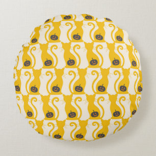Coussins Ronds Cat o Lantern Halloween vintage Seamless Pattern