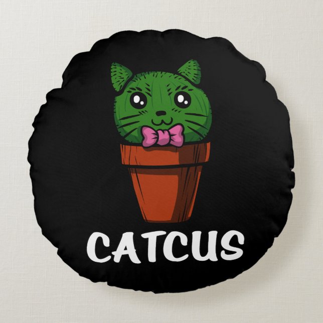 Coussins Ronds Catcus Funny Cactus Chat Cute Animal Kitten (Devant)