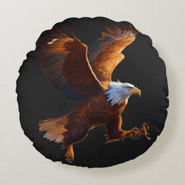 Coussins Ronds Cavalier du Grand Aigle sur les Plaines Mongoles – (Devant)