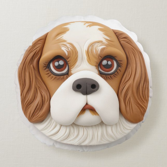 Coussins Ronds Cavalier King Charles Spaniel Inspiré de la 3D (Devant)