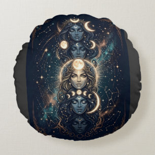 Coussins Ronds Celestial Moon Goddess Mystical