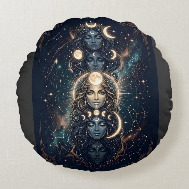 Coussins Ronds Celestial Moon Goddess Mystical  (Devant)