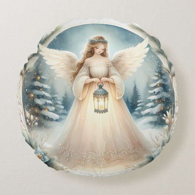 Coussins Ronds Celestial Winter Angel Lantern of Hope (Devant)