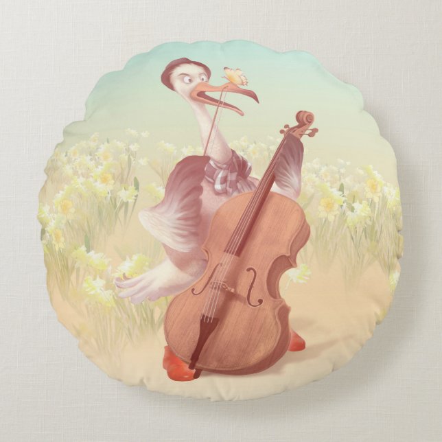 Coussins Ronds Cello Cigogne : Animal de musique classique dans l (Devant)