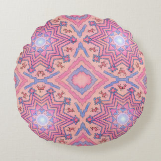Coussins Ronds Cercle de l'âme – Mandala folklorique de la séréni