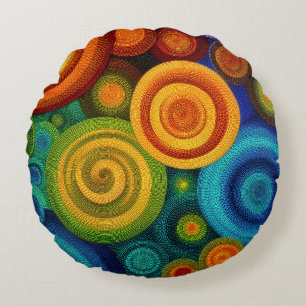 Coussins Ronds Cercles concentriques abstraits en multicolore vib