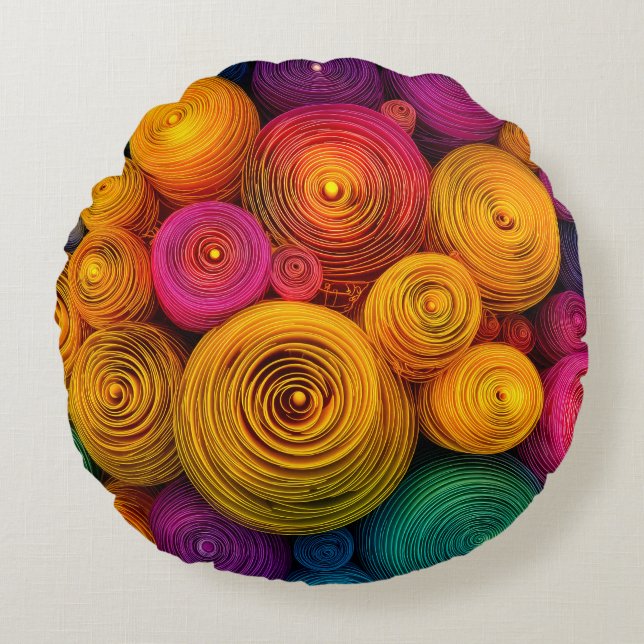 Coussins Ronds Cercles concentriques multicolores texture abstrai (Devant)