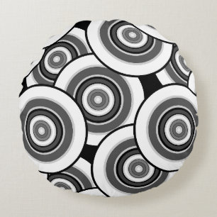 Coussins Ronds Cercles et anneaux quadrillage géométrique noir et