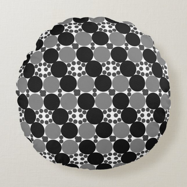 Coussins Ronds Cercles Monochromes : Noir Abstrait Blanc Et Gris, (Devant)