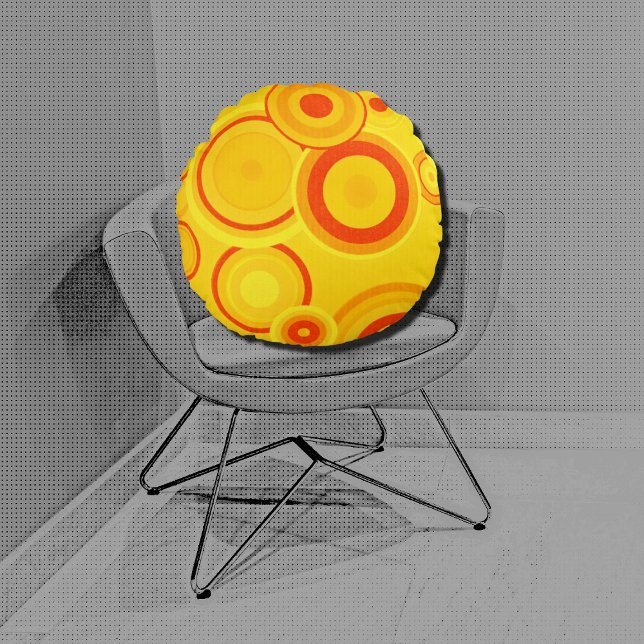 Coussins Ronds cercles rétro gras - jaune et orange (Créateur téléchargé)