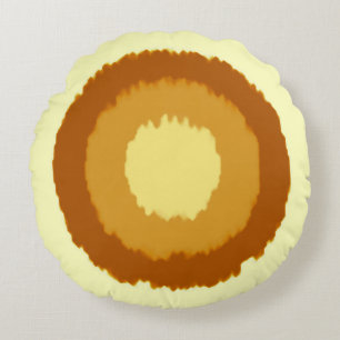 Coussins Ronds Cercles tribaux modernes de batik - tan et jaune