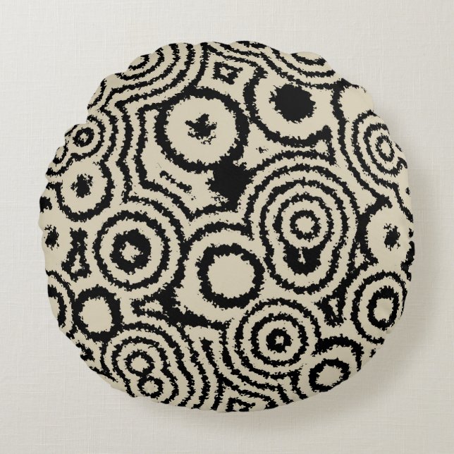 Coussins Ronds Cercles vintages en noir et blanc (Devant)