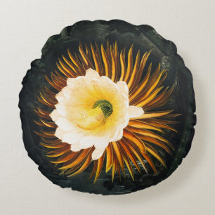 Coussins Ronds Céréus de Nuit Fleurissant Art Gothique Vintage