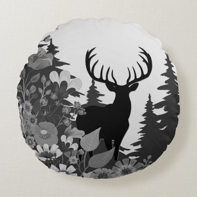 Coussins Ronds Cerf avec grand rack hors forêt (Devant)