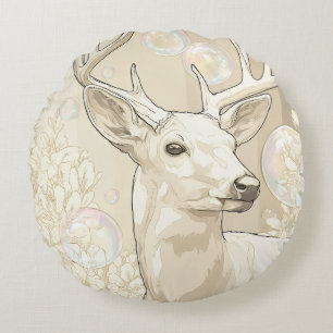 Coussins Ronds Cerf Blanc Fantaisiste et Bulles Fantaisie Rond Ac