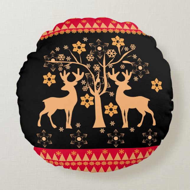 Coussins Ronds Cerf de Noël (Devant)