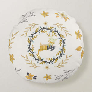 Coussins Ronds Cerf de Noël Fleur Jaune Crème Floral