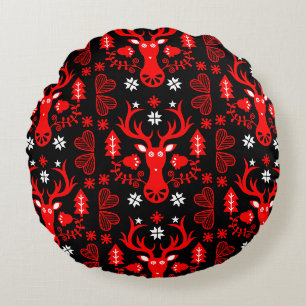 Coussins Ronds Cerf de Noël rouge scandinave