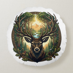 Coussins Ronds Cerf majestueux de la forêt Art de la nature et de