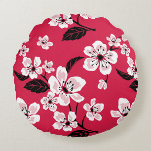 COUSSINS RONDS CERISIER EN FLEURS - MOTIF SAKURA EN ROUGE