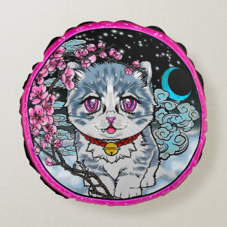 Coussins Ronds cerisier fleur anime enneigée kitty