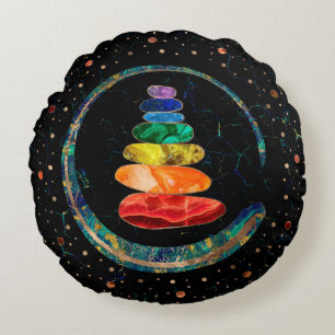 Coussins Ronds Chakras Zen Stones et Enso circle