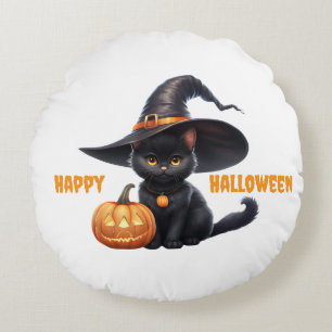 Coussins Ronds Challoween Cat White