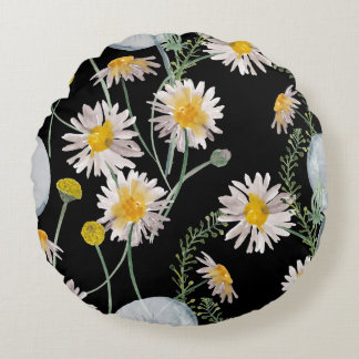 Coussins Ronds Chamomille, motif d'aquarelle de pissenlit