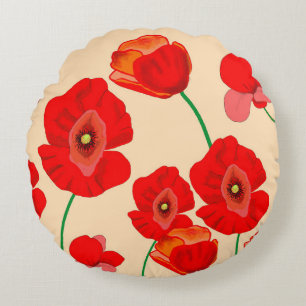 Coussins Ronds Champ Red Poppy