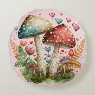 Coussins Ronds Champignons et Coeur rose