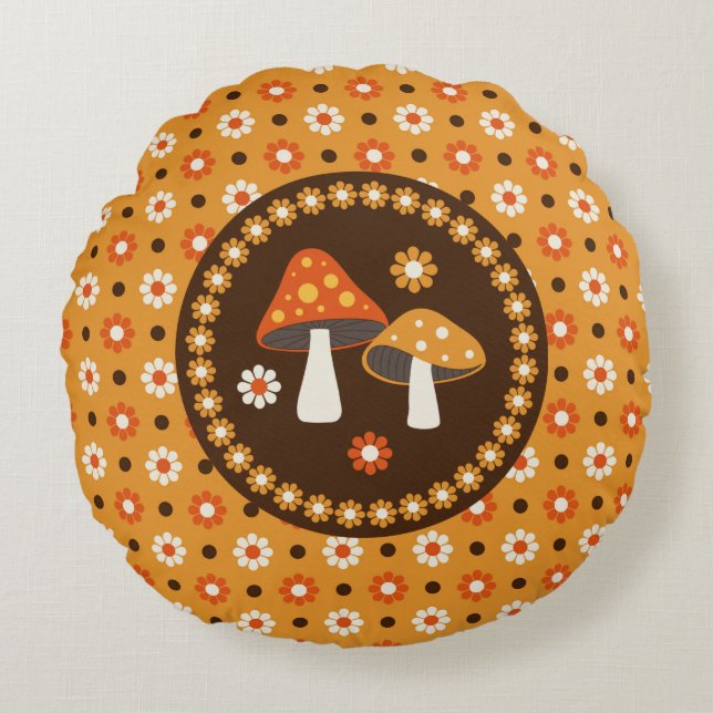 Coussins Ronds Champignons et fleurs rétro sucrés  (Devant)