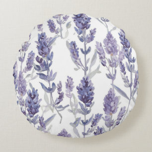 Coussins Ronds Champs de Lavande   Motif de Fleur Aquarelle Viole