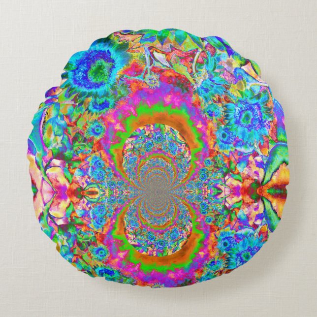 Coussins Ronds Champs de tournesol pour toujours - bleu (Devant)