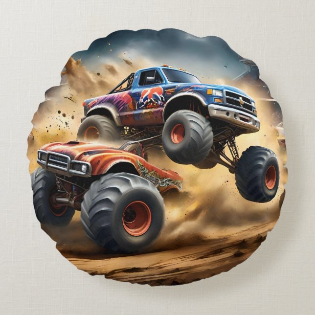 Coussins Ronds Chaos sur les roues : Monster Truck Smash Derby (Devant)