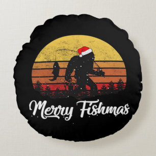Coussins Ronds Chapeau de Noël de Santa Bigfoot Joyeux Fishmas Vi
