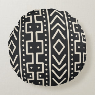 Coussins Ronds Charbon Ivoire Mudcloth Inspiré Tribal Moderne