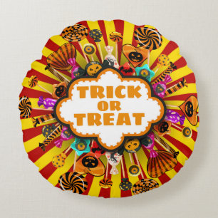 Coussins Ronds Chariot d'Halloween ou de traiter des bonbons et d