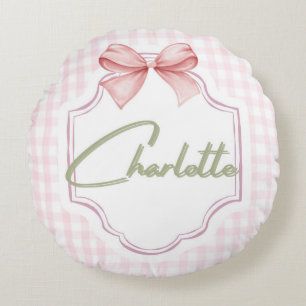 Coussins Ronds Charlotte Personnalisée Pink Bow & En vichy Print