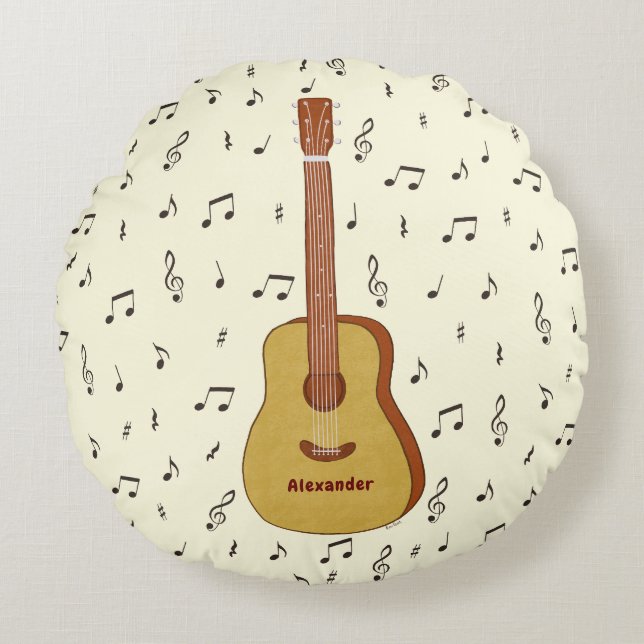 Coussins Ronds Charme Musique Guitariste Design (Devant)